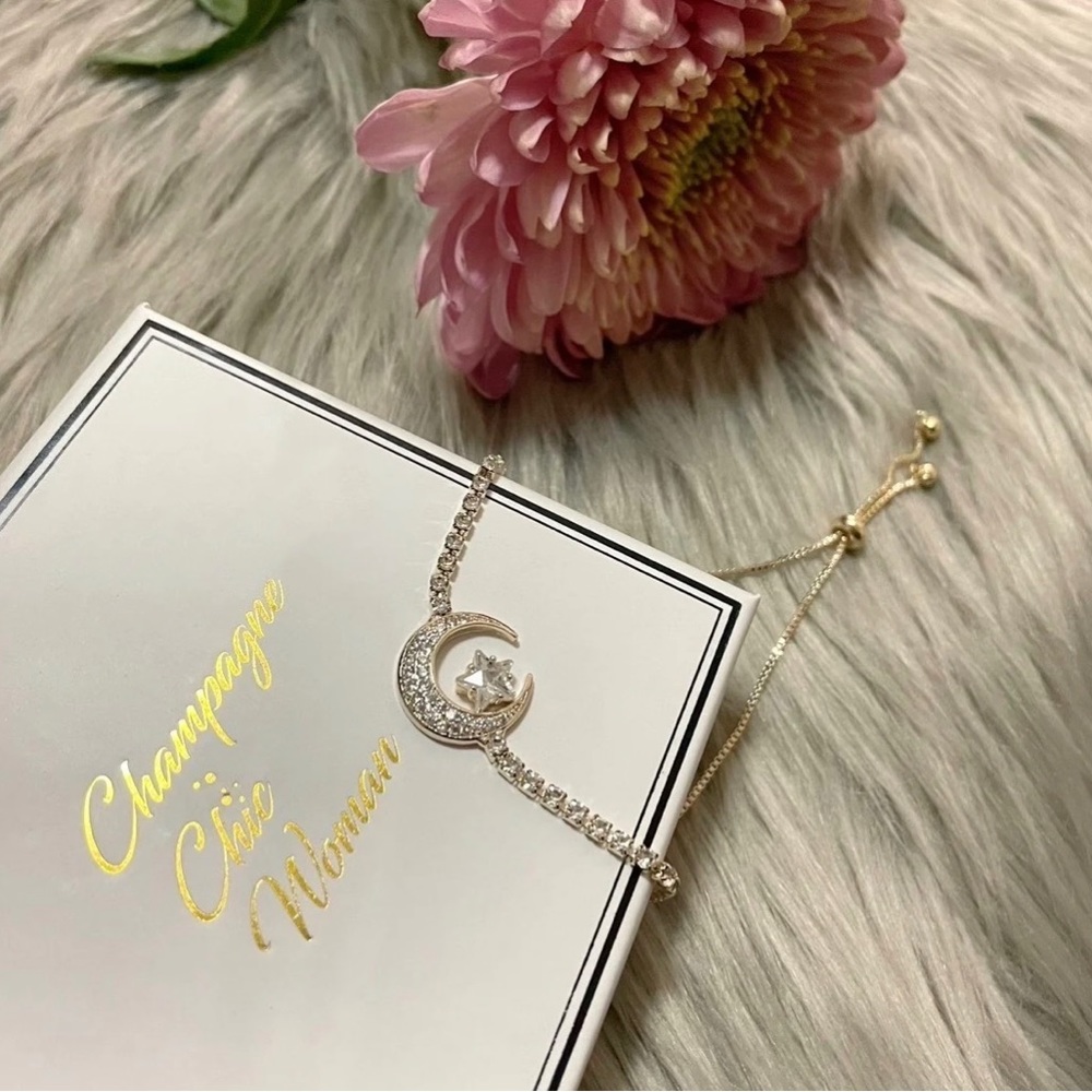 Starry Night 14K Cubic Zirconia Gold Adjustable Bracelet - Picture 5 of 5